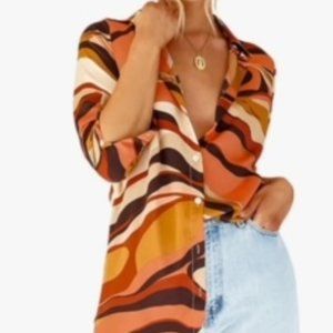 NWT-Thanne Multicolored Collared Blouse, Size 10